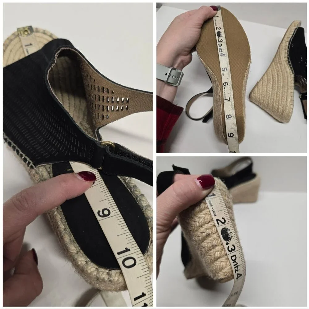 Bettye Muller Vicente Espadrille Wedge Sandals Black Suede Women's 9